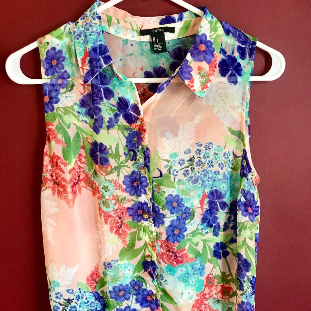 Forever21 Peach and Blue Floral Tanktop